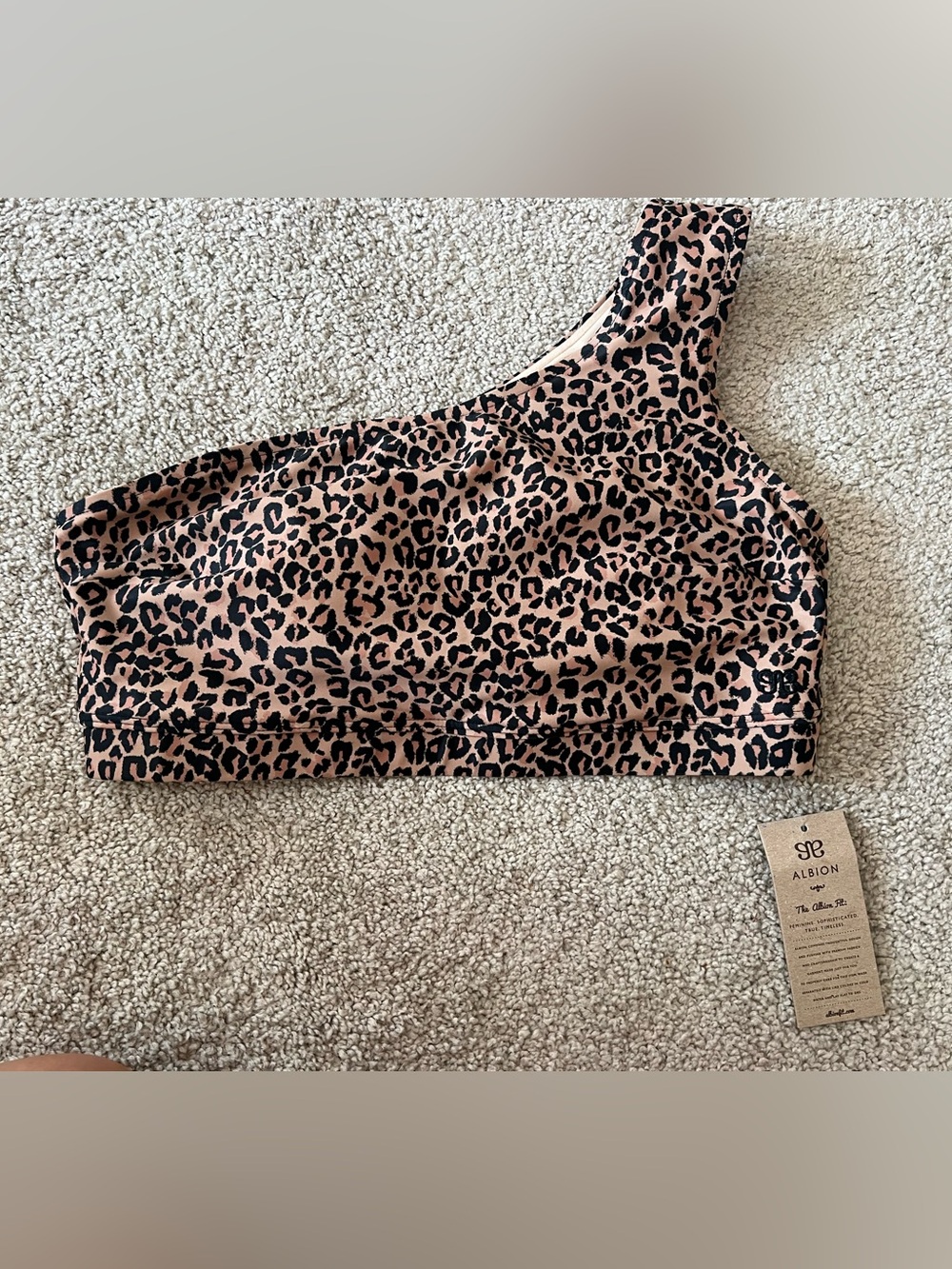 Albion pursuit icon crop Leopard Animal Print One Shoulder Swim Suit Top Size L